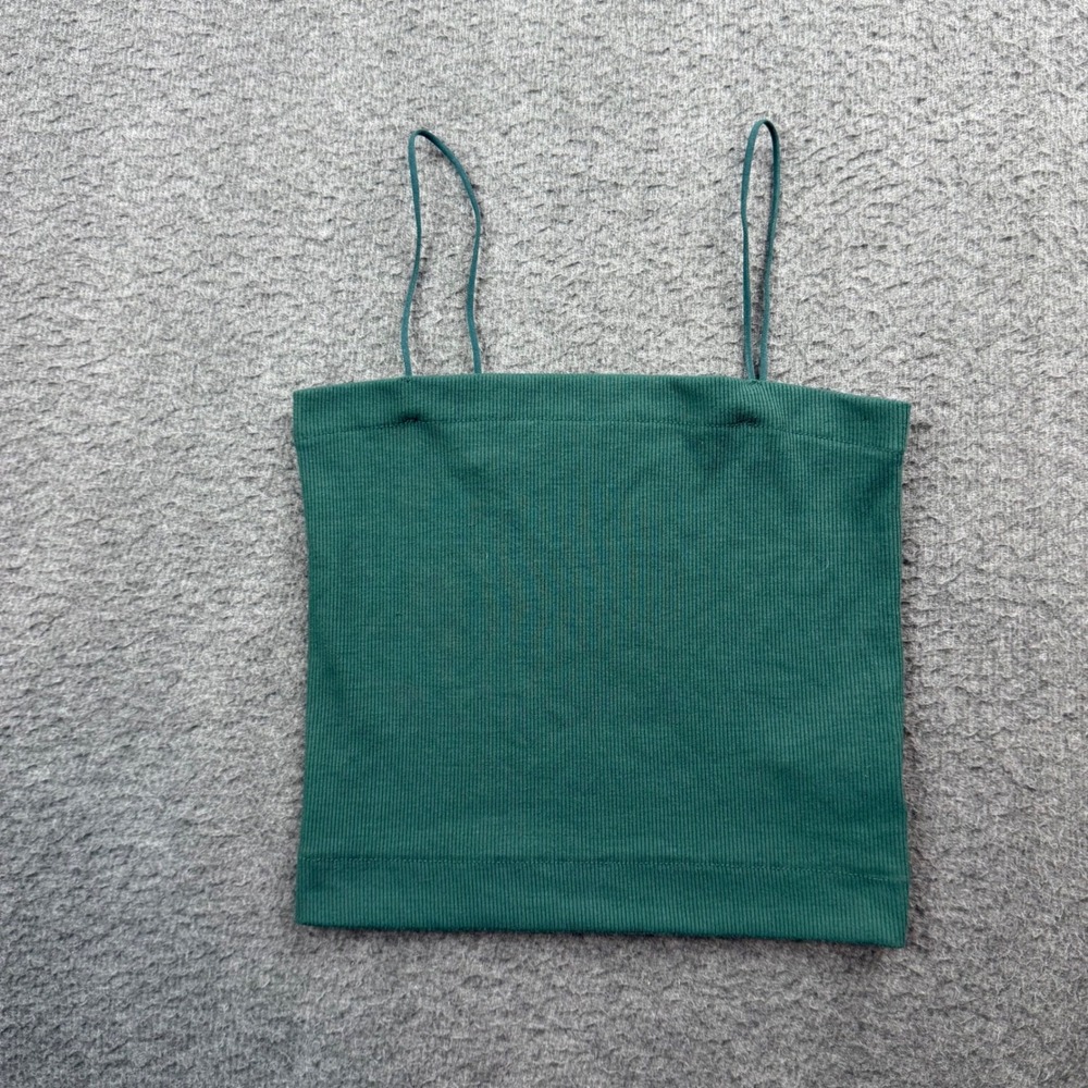 American Eagle Cami Top Women's Small Green Ribbed Spaghetti Strap Cropped‎ Tank